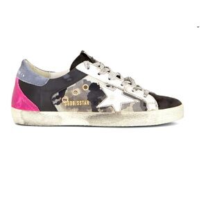 GOLDEN GOOSE Superstar Camo Silver Star & Pink Heel Sneaker